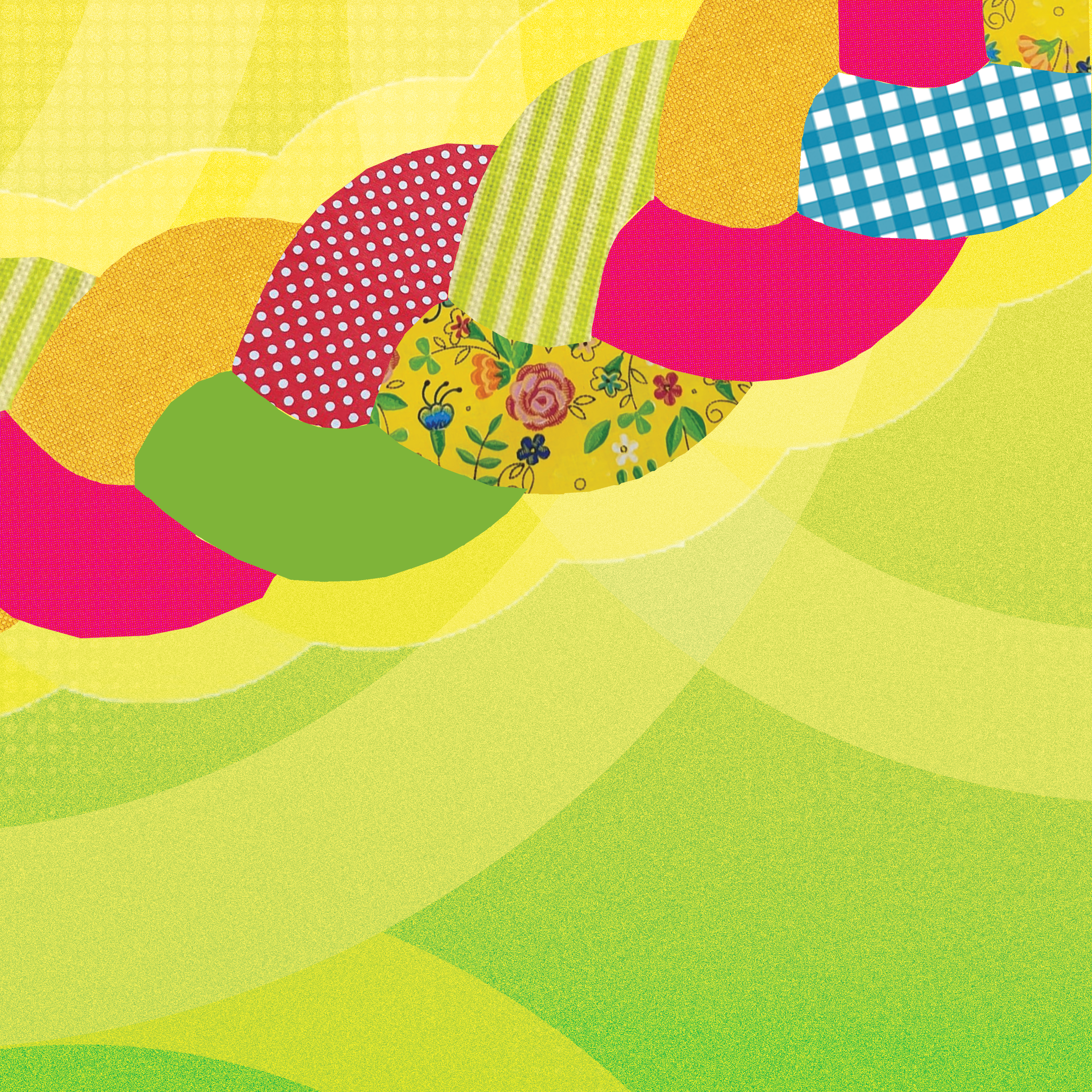 Grafika: na zielonym tle, w górnym lewym rogu uproszczony kształt plecionki-warkocza. Składa się z plam kolorów i wzorów.